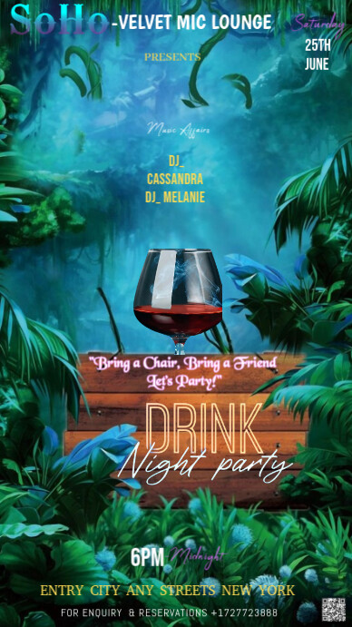 Aqua Modern & Minimal This Image Is An Atmospheric And Inviting Flyer For A "drink Night Party" Inst เรื่องราวบน Instagram template