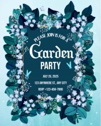 Aqua Modern & Minimal Tosca Green Elegant Floral Frame Garden Party Invitation Instagram Post Instag template