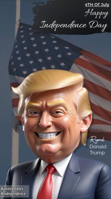 Aqua Modern & Minimal 3d Cartoon Donald Trump Greeting Independence Day Reel Instagram template