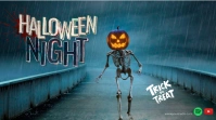 Aqua Modern & Minimal Halloween Night Digital Umbukiso Wedijithali (16:9) template