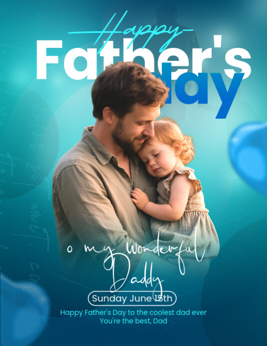 Aqua Modern & Minimal Happy Fathers Day Pamflet (letter As) Ulotka (US Letter) template