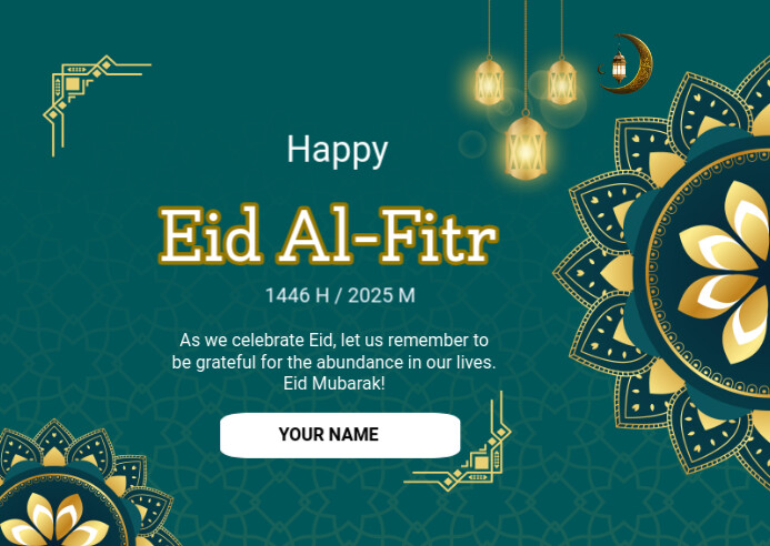 Aqua Modern & Minimal Idul Fitri Postcard Pocztówka template