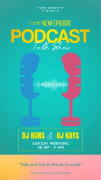 Aqua Modern & Minimal Podcast Talkshow Digita งานแสดงผลงานแบบดิจิทัล (9:16) template