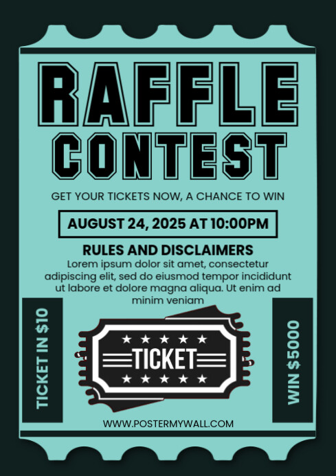 Aqua Modern & Minimal Raffle Ticket Contest Invitation A4 template