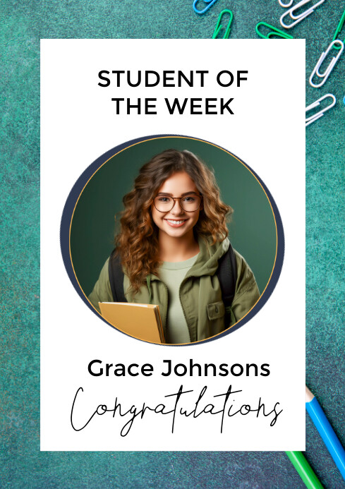Aqua Modern & Minimal Student Of The Week A2 template