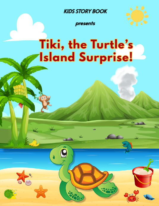 Aqua Modern & Minimal Tropical Kids Storybook Template cover page Ulotka (US Letter)
