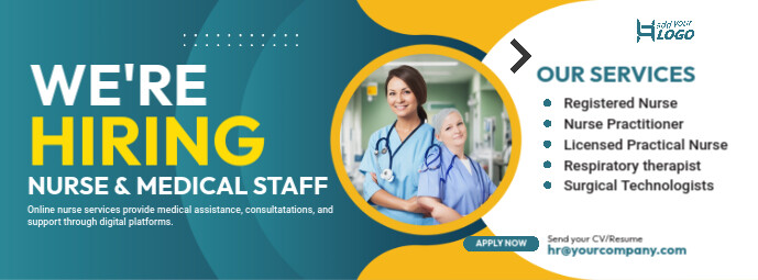 Aqua Modern & Minimal  We're Hiring Medical Staff Facebook Cover Photo template