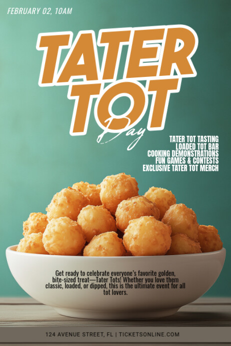 Aqua National Tater Tot Day Poster template