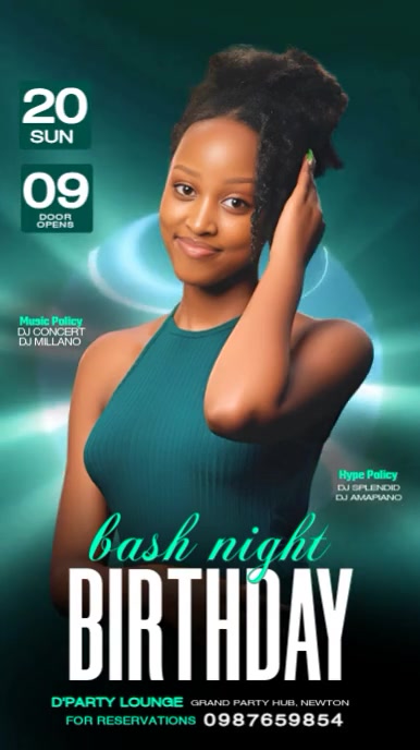 Aqua Neon Birthday Bash Nightclub Video  Digital Display (9:16) template