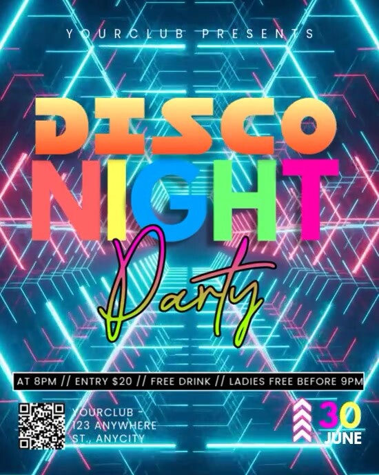 Aqua Neon Disco Night Party Instagram Portrait template