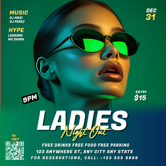 Aqua Neon Green Background Gradient Ladies Night Out  Instagram Post template