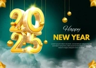 Aqua Neon Happy New Year Postcard Открытка template