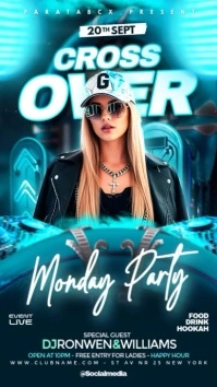 Aqua Neon Monday Deejay Crossover Party Digital Display (9:16) template