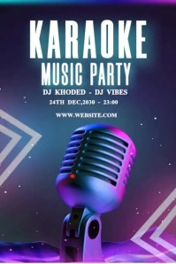 Aqua Neon Pink And Blue Colorful Karaoke Music Party  Poster Póster template