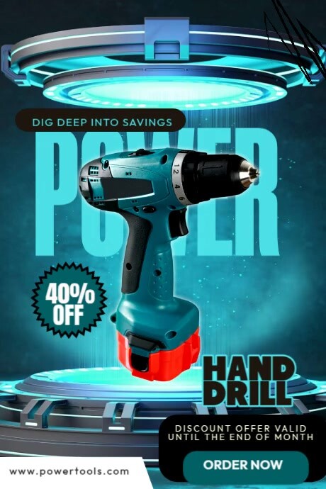 Power Tools Rent Poster Aqua Neon Power Tools Poster Template | PosterMyWall