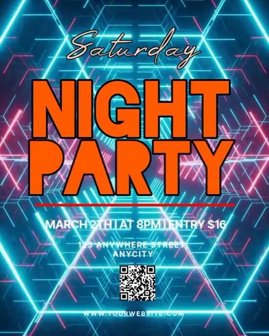 Aqua Neon Saturday Night Party Instagram Portrait template
