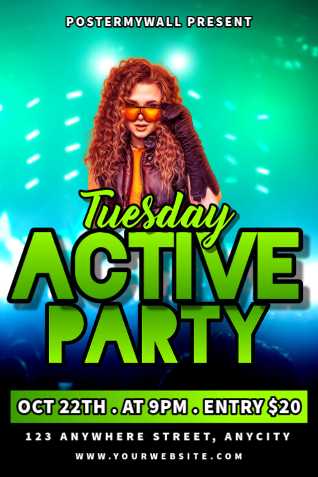 Plantilla de Aqua Neon Tuesday Active Party Poster | PosterMyWall
