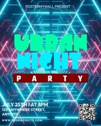 Aqua Neon Urban Night Party Instagram Portrait template