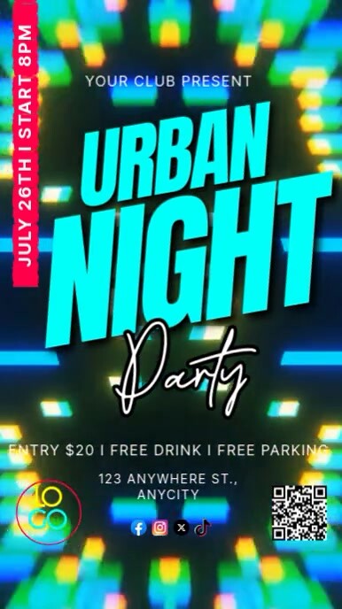 Aqua Neon Urban Night Party Reel Instagram template