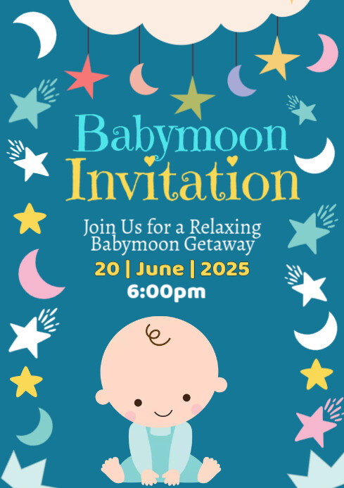 Aqua Pastel Baby Moon Invitation A1 template