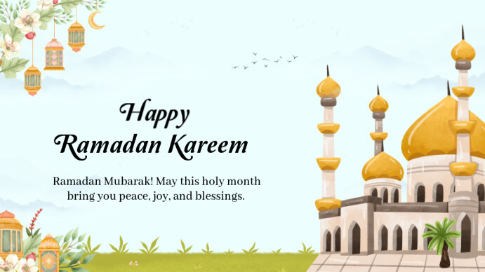 Aqua Pastel Happy Ramadan Al Mubarak Best Wishes Presentation (16:9) template