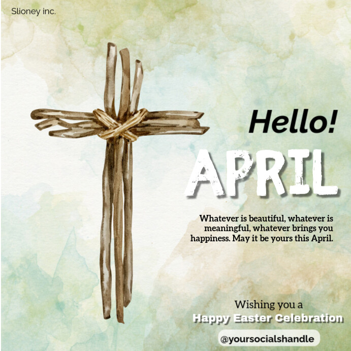 Aqua Pastel Hello April  Instagram Post template