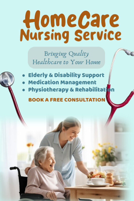 Aqua Pastel Home Care Nursing Service Poster 海报 template