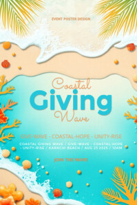 Aqua Pastel Refreshing Coastal Giving Wave Design Poster template