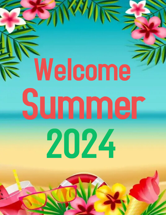 Aqua Pastel Welcome Summer 2024 Flyer (us Let template