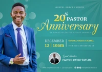 Aqua Pastor Anniversary Postcard template