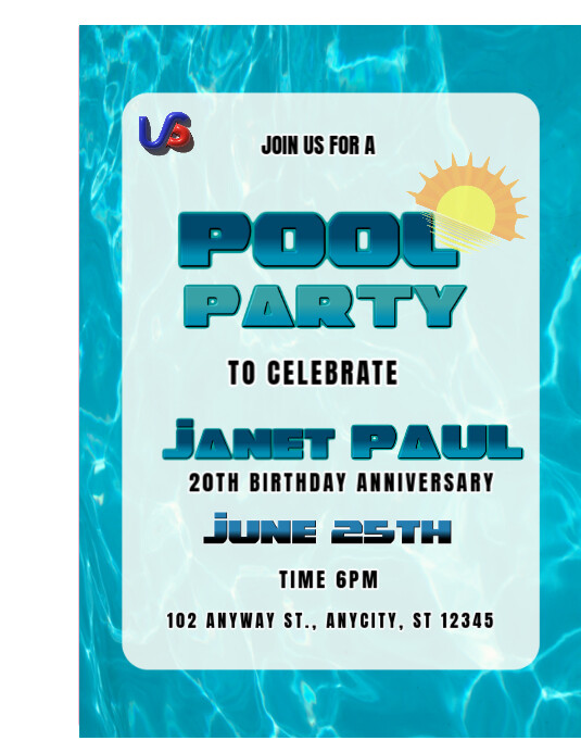 Aqua Professional Birthday Pool Party Flyer (us Letter) Template ...