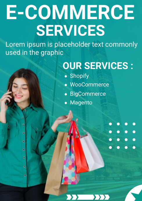 Commerce Services Aqua Professional E Commerce Services A4 Template | PosterMyWall