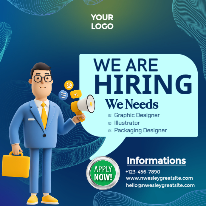 Aqua Professional Hiring Square (1:1) Template | PosterMyWall