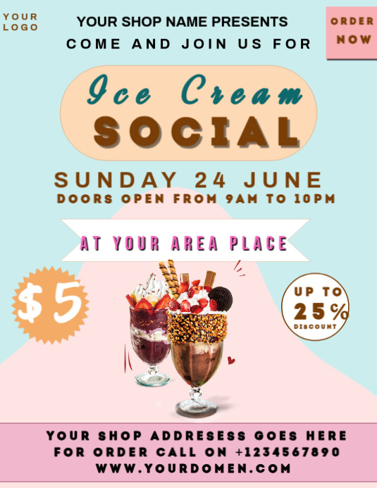 Aqua Professional Ice Cream Social Flyer (us Letter) Pamflet (VSA Brief) template