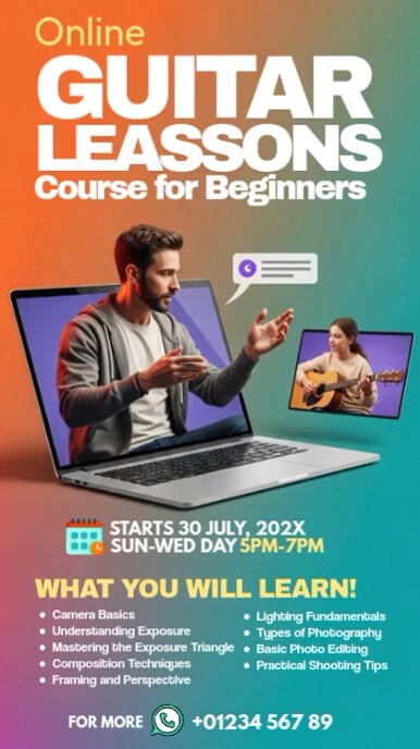 Aqua Professional Online Guitar Lessons Ad Instagram Story Instagram-verhaal template