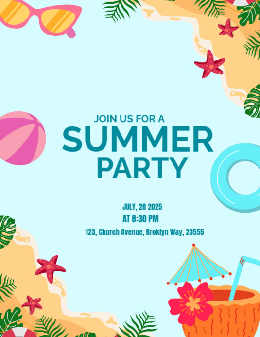 Aqua Professional Summer Party Invitation 2025 Flyer (us Letter) template