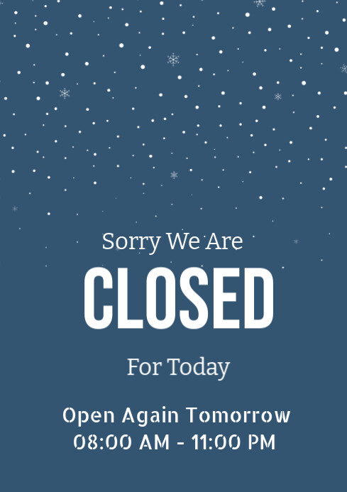 Aqua Professional We're Closed For Today Open Again Tomorrow A4 template