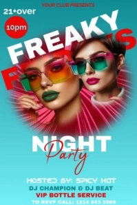 Aqua Red Freaky Friday Night Party Flyer/Poster Video Template Póster