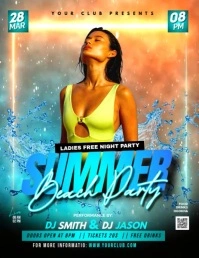 Aqua Summer Beach Party Video  Flyer (us Letter) template