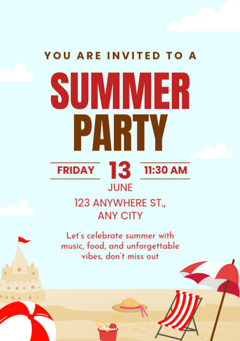 Aqua Summer Party A4 template