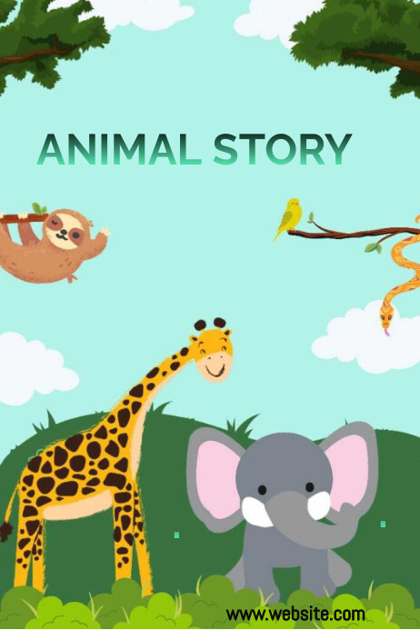 Aqua Typographic Animal Story Book Poster template