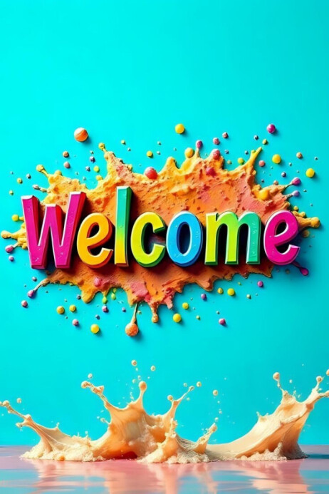 Welcome Splash Text Aqua Typographic Color Splash Welcome Poster Poster Template | PosterMyWall