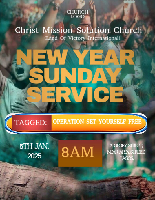 Aqua Typographic First Sunday Service Of The Year Flyer (us Letter) template