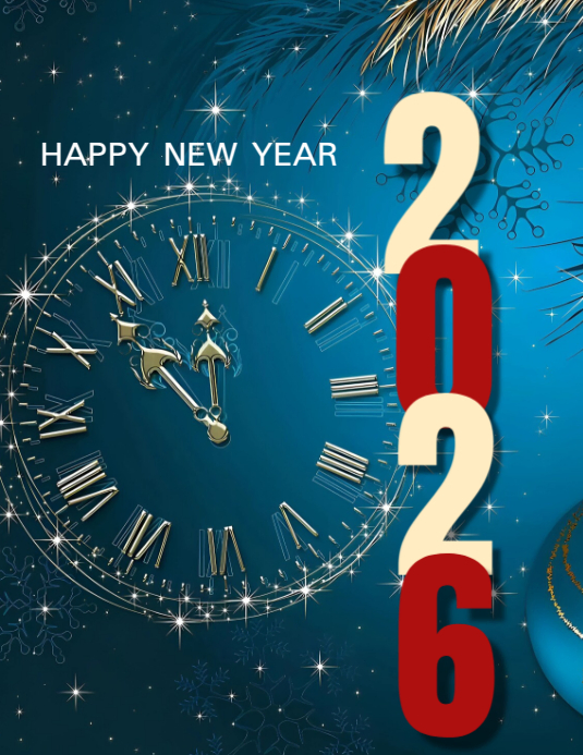 Copy of Aqua Typographic Happy New Year Flyer (us Letter) | PosterMyWall
