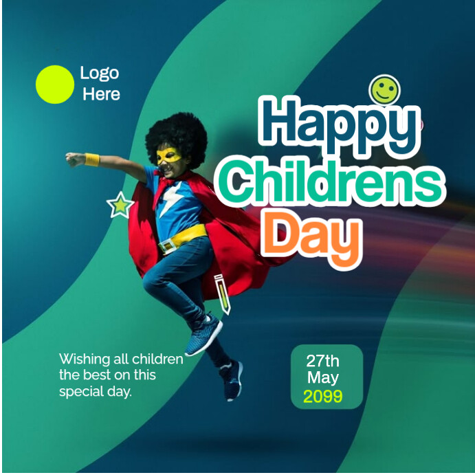 Aqua Typographic Minimalist May 27 Children's Day Dim Green  Instagram Post template