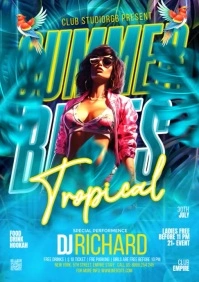 Aqua Vintage Chill Summer Beats Party Video Poster A1 template