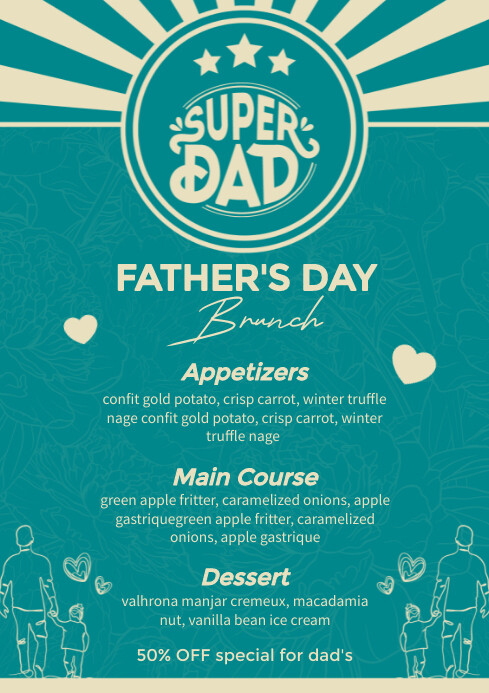 Aqua Vintage Father's Day Brunch Menu A4 Template | PosterMyWall