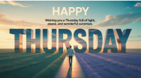 Aqua Vintage Happy Thursday Quote | Peaceful Sunrise Inspiration Poster Digital Display (16:9) template