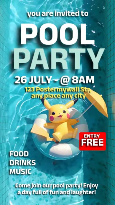 Plantilla de Aqua Vintage Pool Party Instagram Reel | PosterMyWall