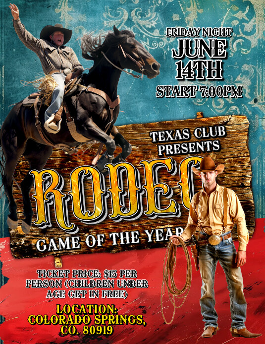 Aqua Vintage Rodeo Flyer (us Letter) Template | PosterMyWall